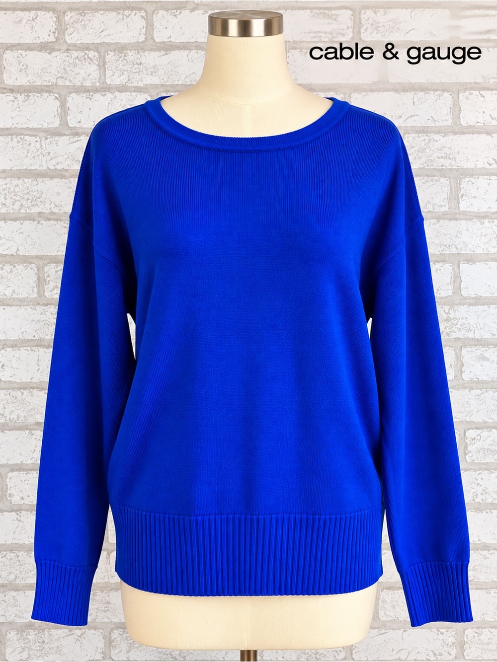 Cable & Gauge Royal Blue Pullover Sweater Boat Neck Size S